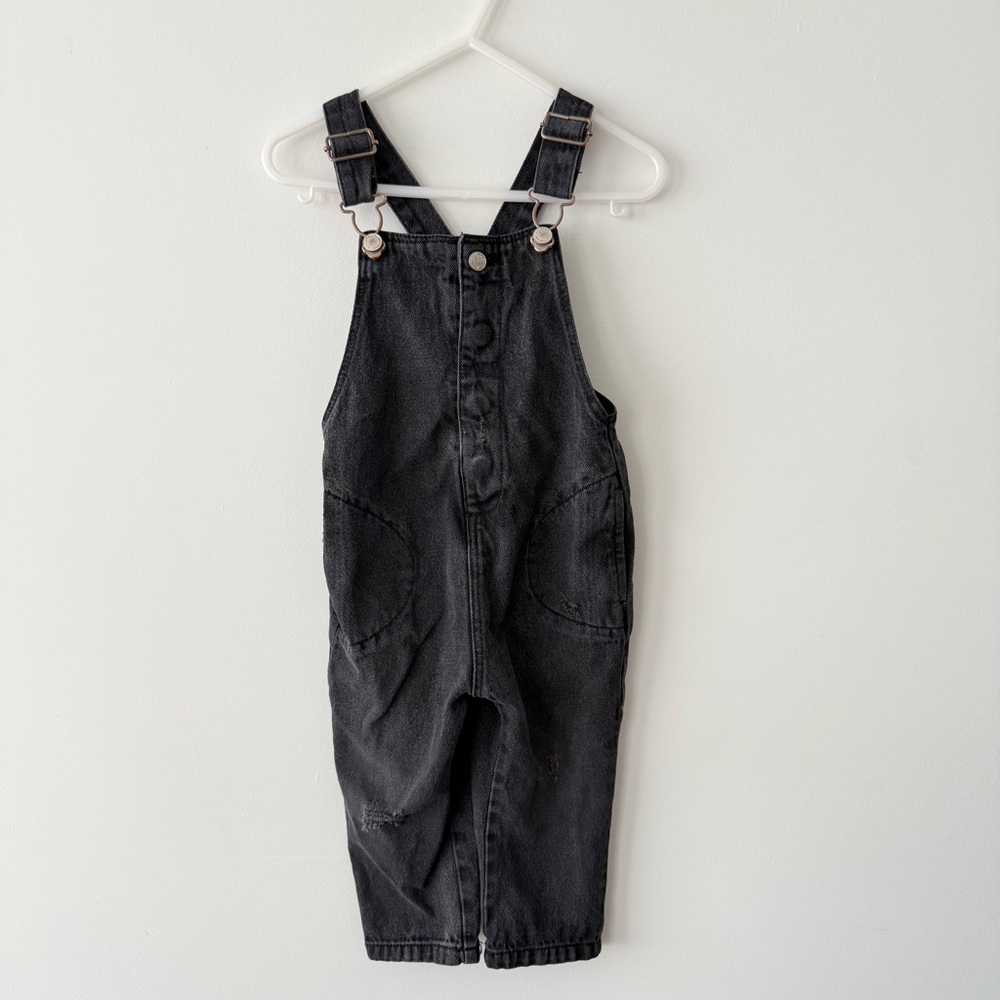 Zara Distressed Black Denim Overalls 12-18 months